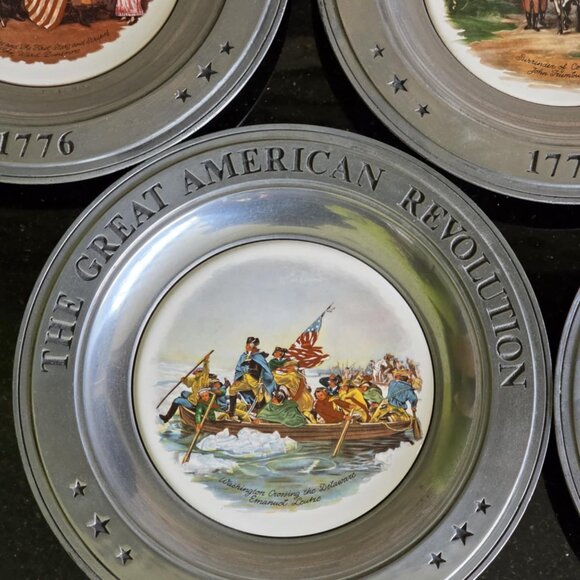 Set of 6 Vintage American Revolution Pewter Bicentennial Plates 1776-1976 - Picture 3 of 16